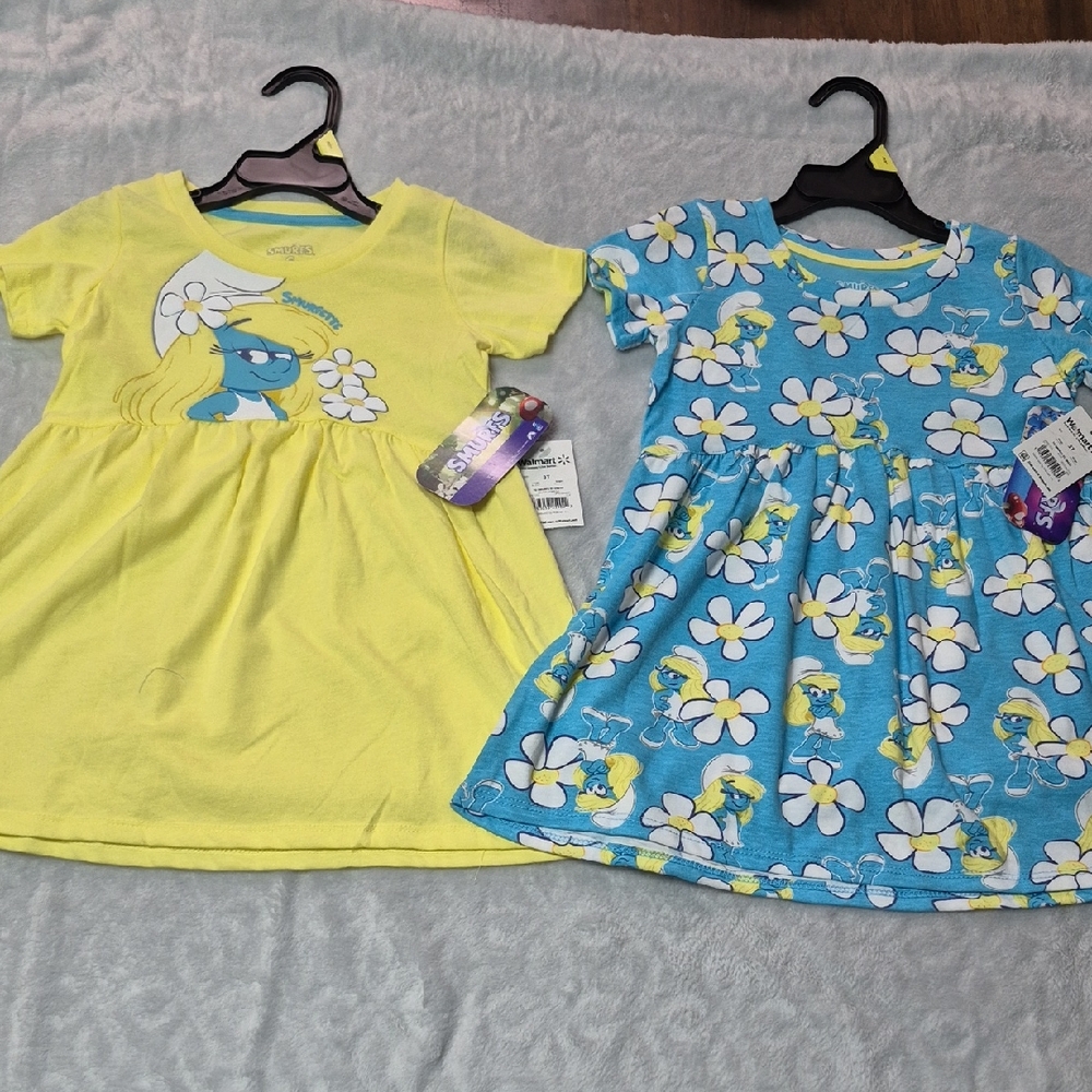 Smurfs Kids Dress Set - Yellow and Blue Floral